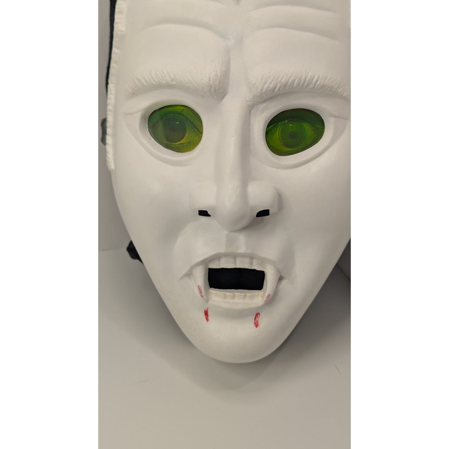 Vintage Vampire Halloween Mask Plastic W/ Hood Glowing Green Hologram Eyes