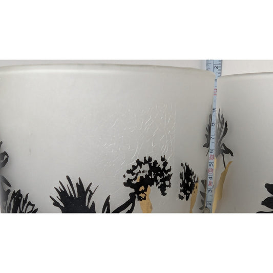 Georges Briard MCM Frosted Old Fashioned Rocks Glasses Set/2 Black Gold Floral