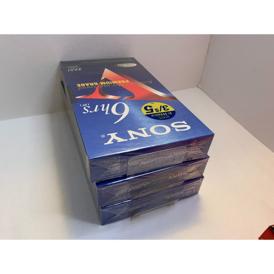 Lot of 3 Sony 6HR Blank High Quality VHS Tapes NEW SEALED T-120VF Premium Grade