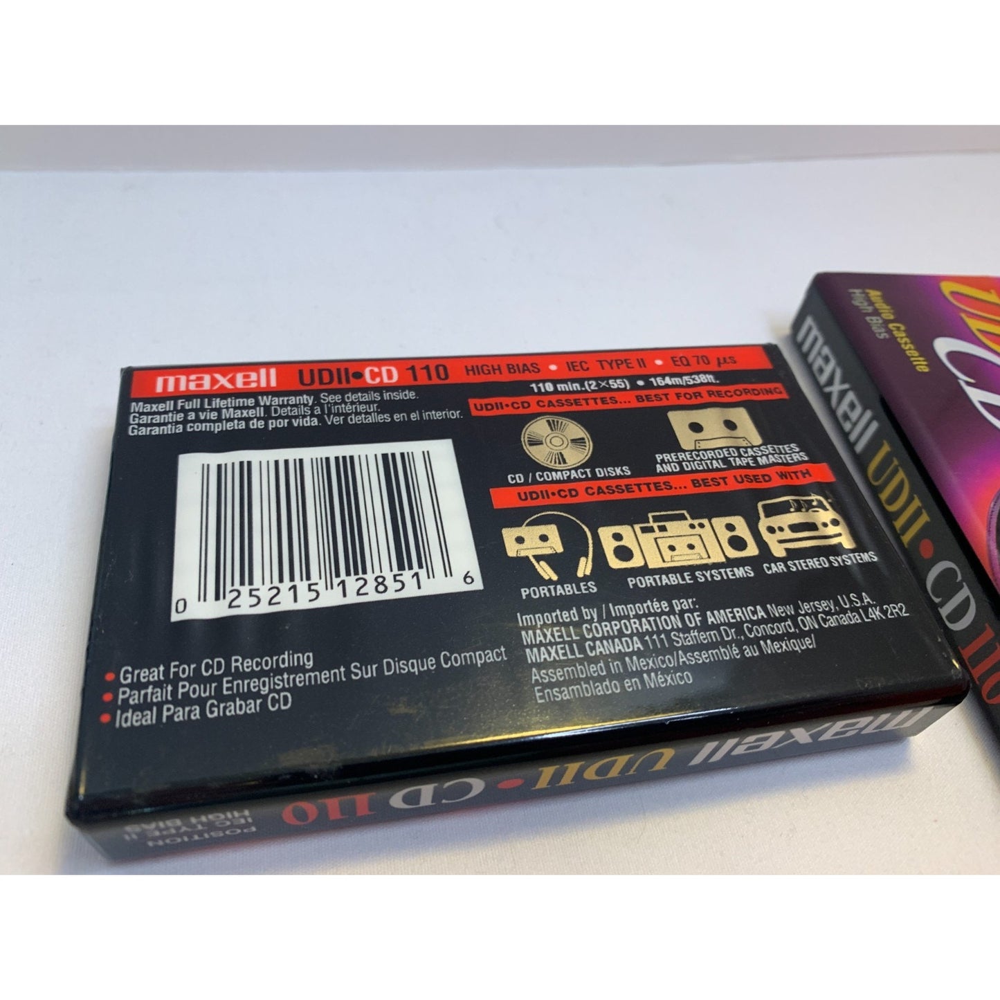 Lot of 2 Maxell UD II CD 110 High Bias Blank Audio Cassette Tapes NEW SEALED