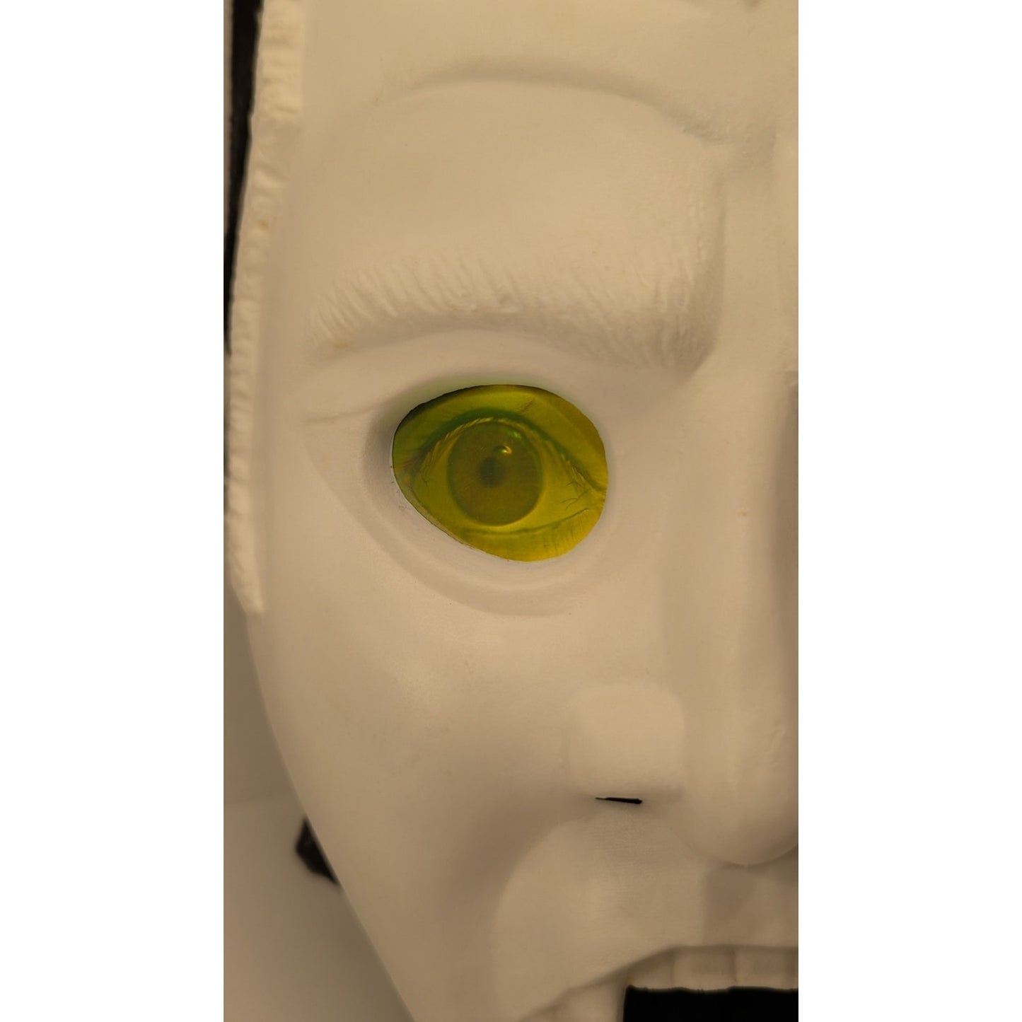 Vintage Vampire Halloween Mask Plastic W/ Hood Glowing Green Hologram Eyes