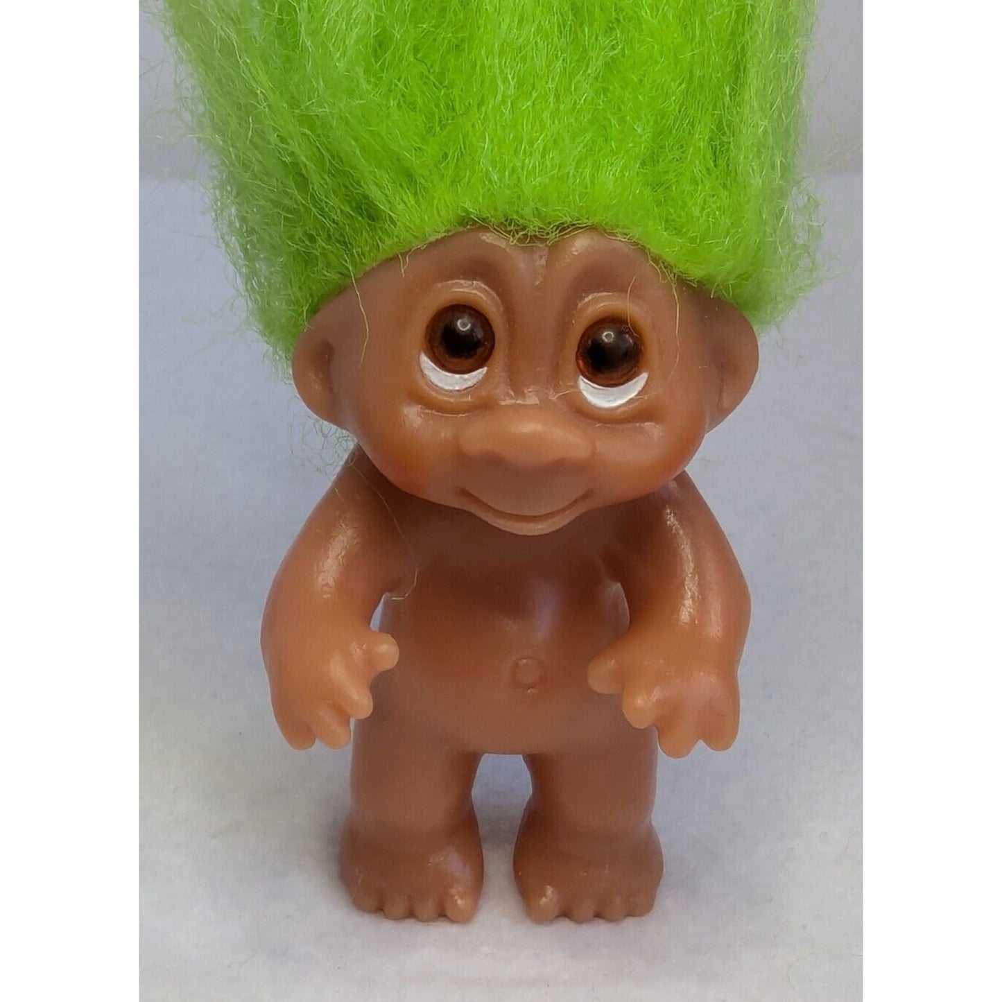 1985 D.A.M. 3" Troll Doll with Pink Heart Flower Dress and Green Hair Brown Eyes
