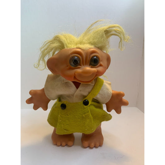 Vintage 60’s Thomas Dam Girl Troll Doll Bank 6” Yellow Dress Mohair Movable Head