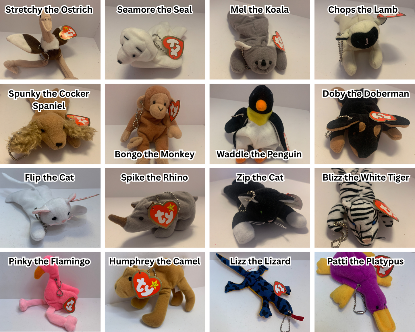 Upcycled 90s Vintage Teenie Beanie Baby Plush Toy Bag Charms Key Chains Purse Decor Accessory