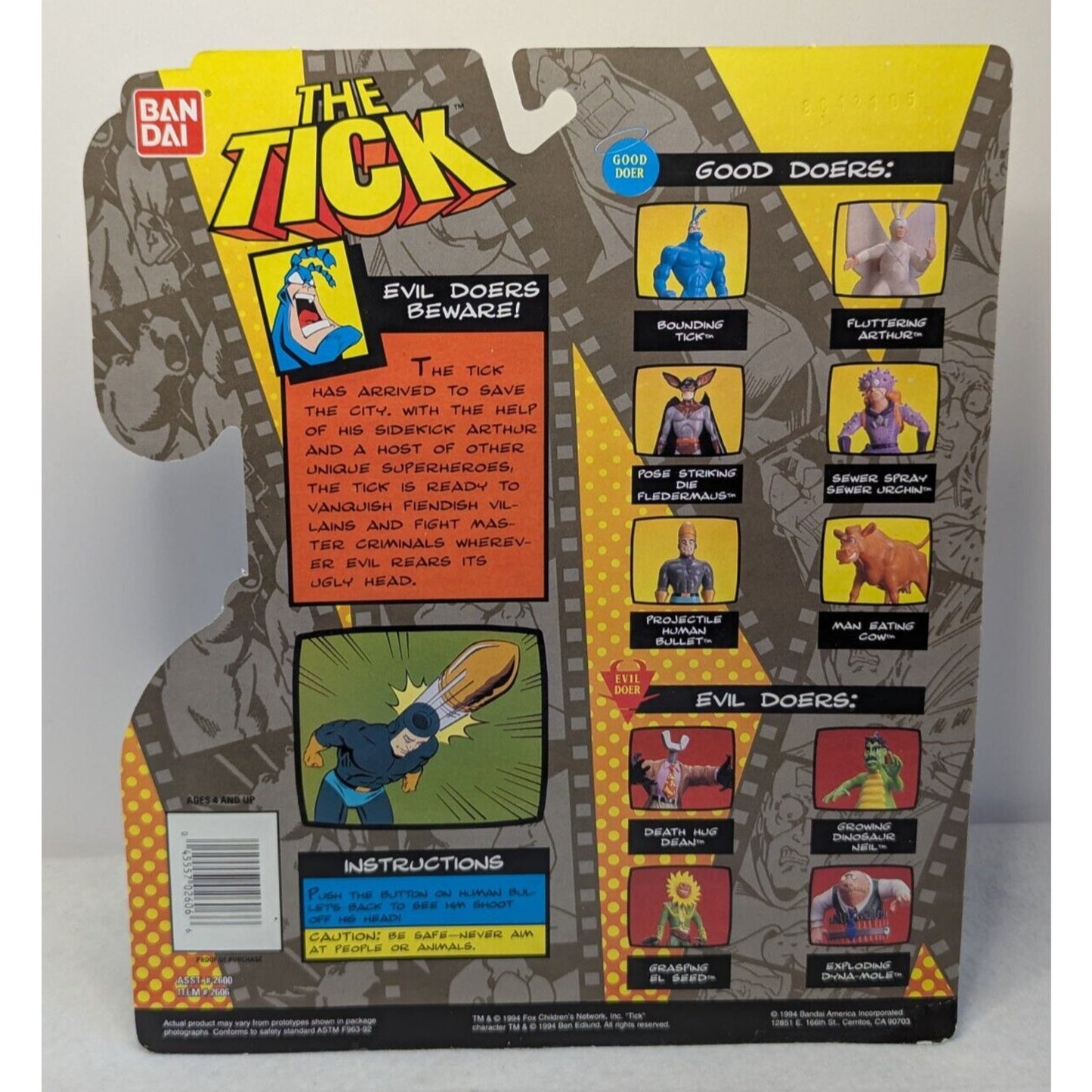 Vintage 1995 Bandai Fox Kids The Tick Action Figure NEW Projectile Human Bullet