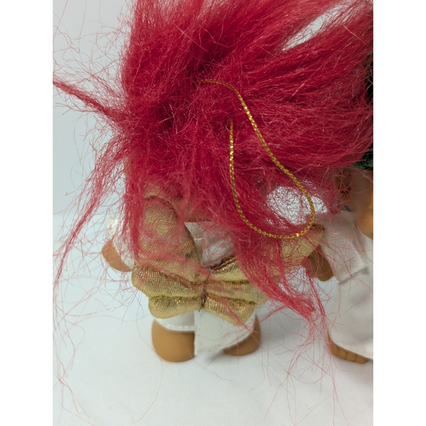 2 Vintage 90's 3" Russ Troll Doll Christmas Angels Ornaments Red & Green Hair