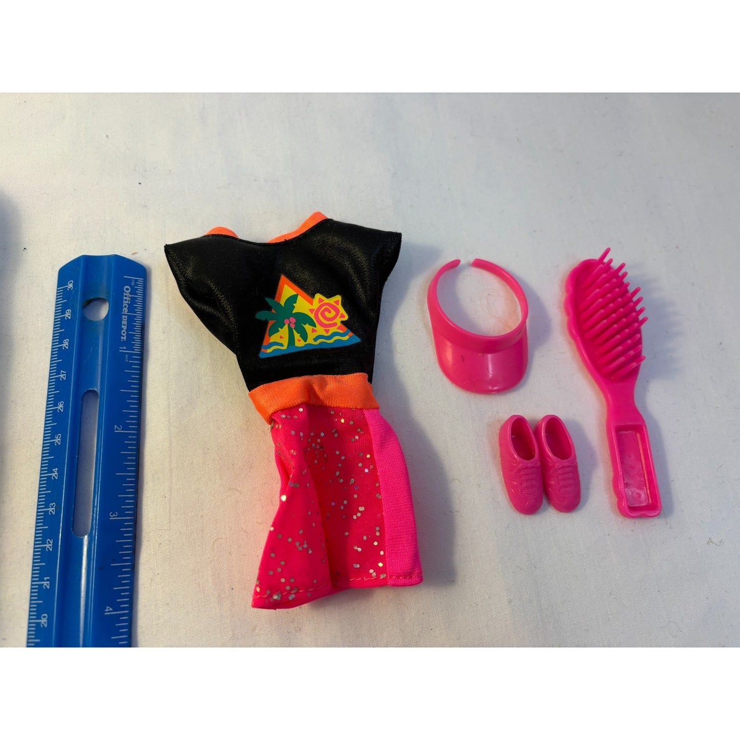 Barbie Outfit 1993 Glitter Hair Dress Shoes Visor Brush #10965