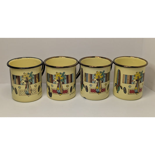 Vintage Set of 4 GEORGES BRIARD 3" Enamel Cups Mugs MCM Corn Pattern Mid Century