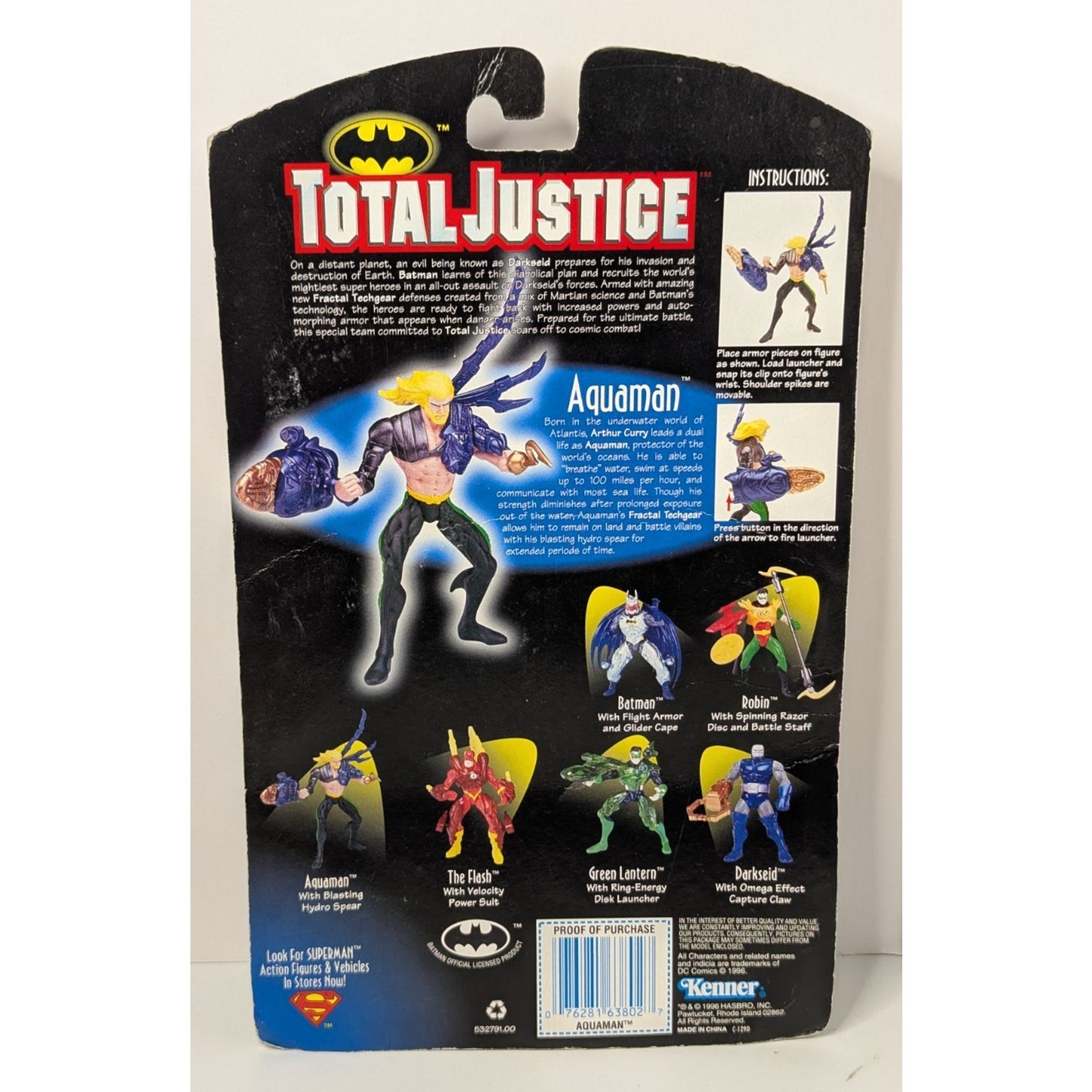 Sealed Vintag1996 Total Justice Aquaman w/Blasting Hydro Spear 5" Figure Kenner