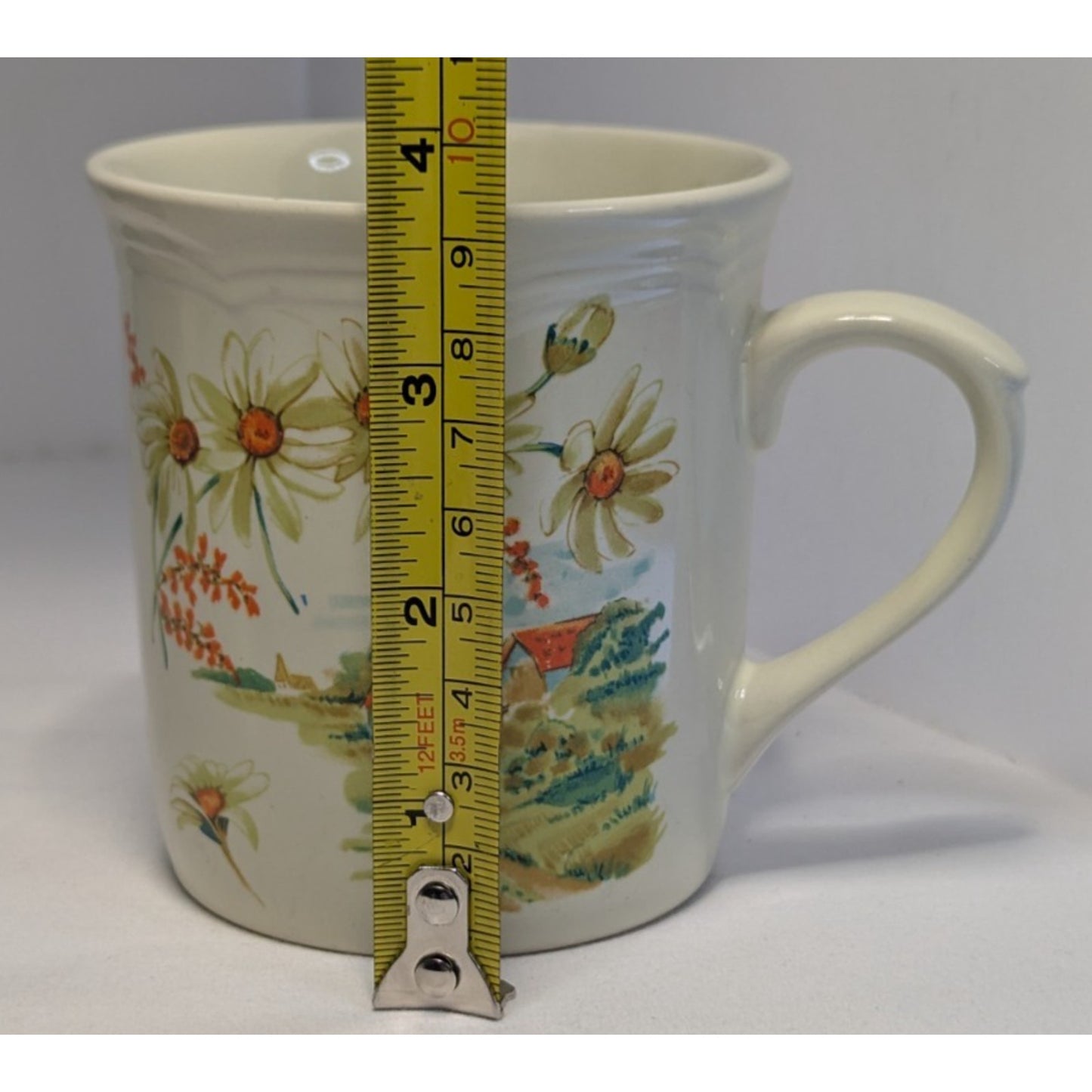 Vintage Ceramic Painted Coffee Mug Tea Cup Floral Landscape Made in Japan