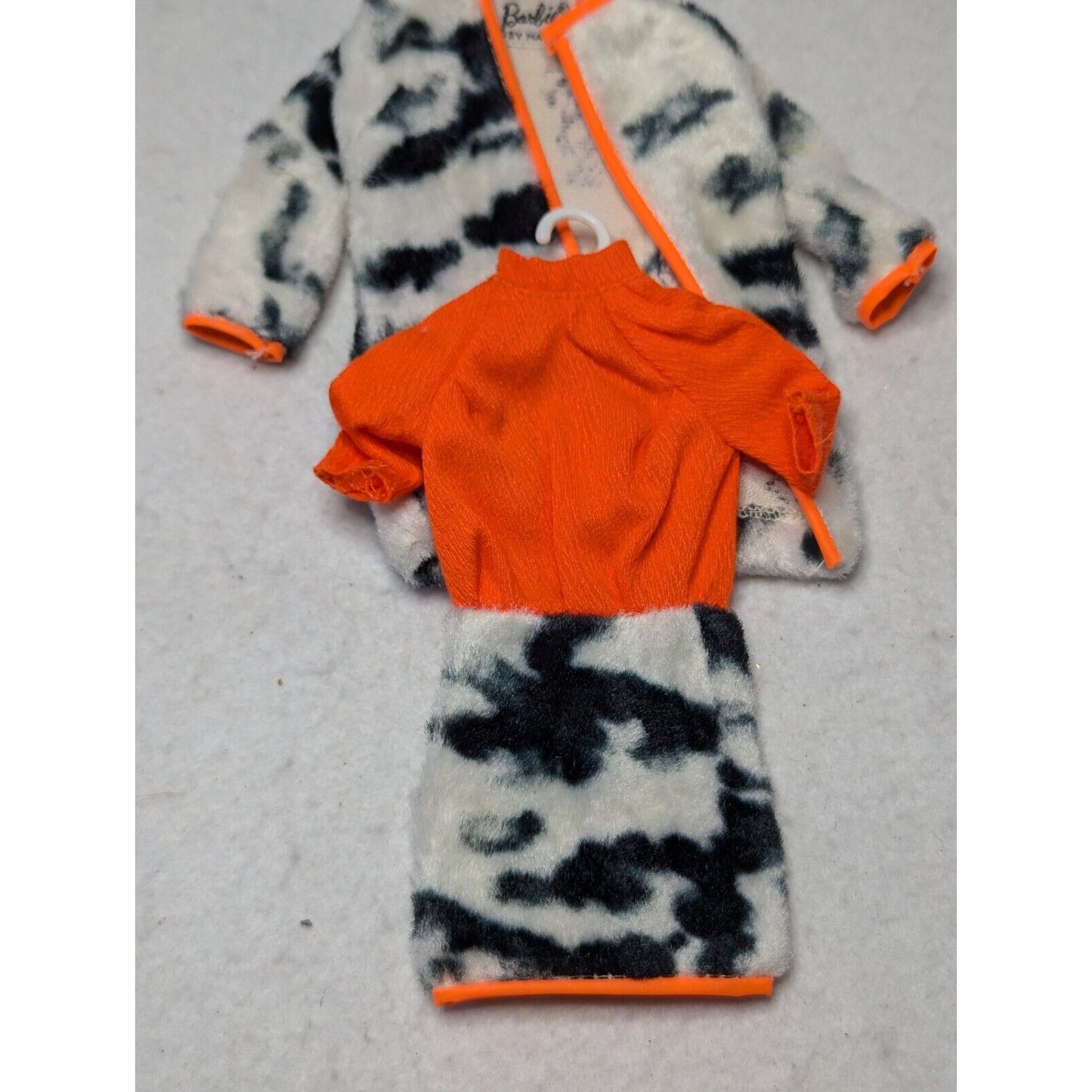 Vintage 1960s Barbie Doll Mod Plush Pony #1873 Outfit Set Cow Print Orange Dress Coat