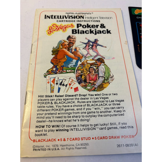 Poker & Blackjack Intellivision Game Cartridge 2 Overlays + Manual Tested Works