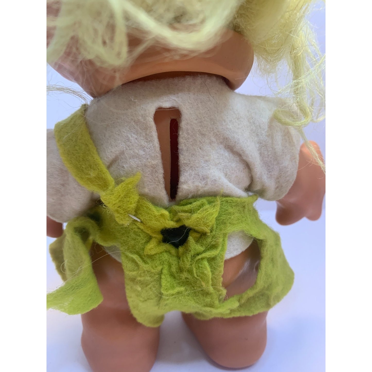 Vintage 60’s Thomas Dam Girl Troll Doll Bank 6” Yellow Dress Mohair Movable Head