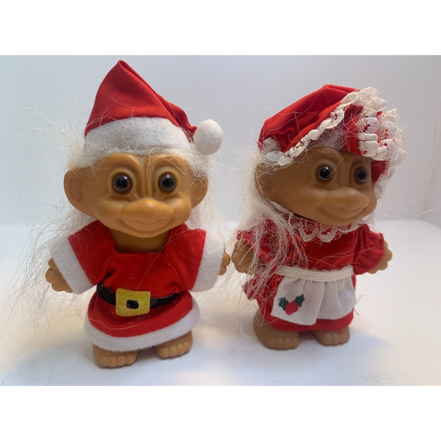 Vintage Pair Of Russ Troll Dolls Christmas Mr & Mrs Santa Claus 3"