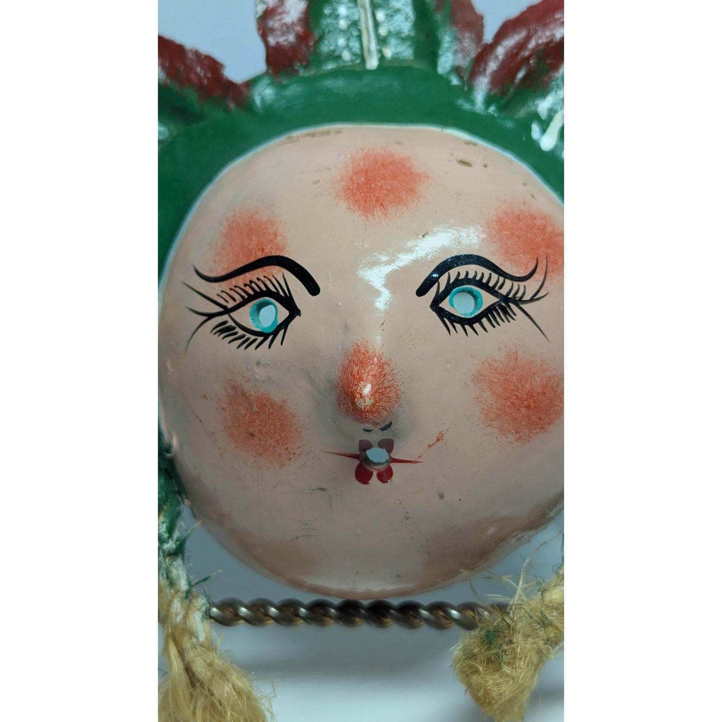 7" Vintage Mexico Oaxacan Hand Painted Handmade Leaf Face Folk Art Mask