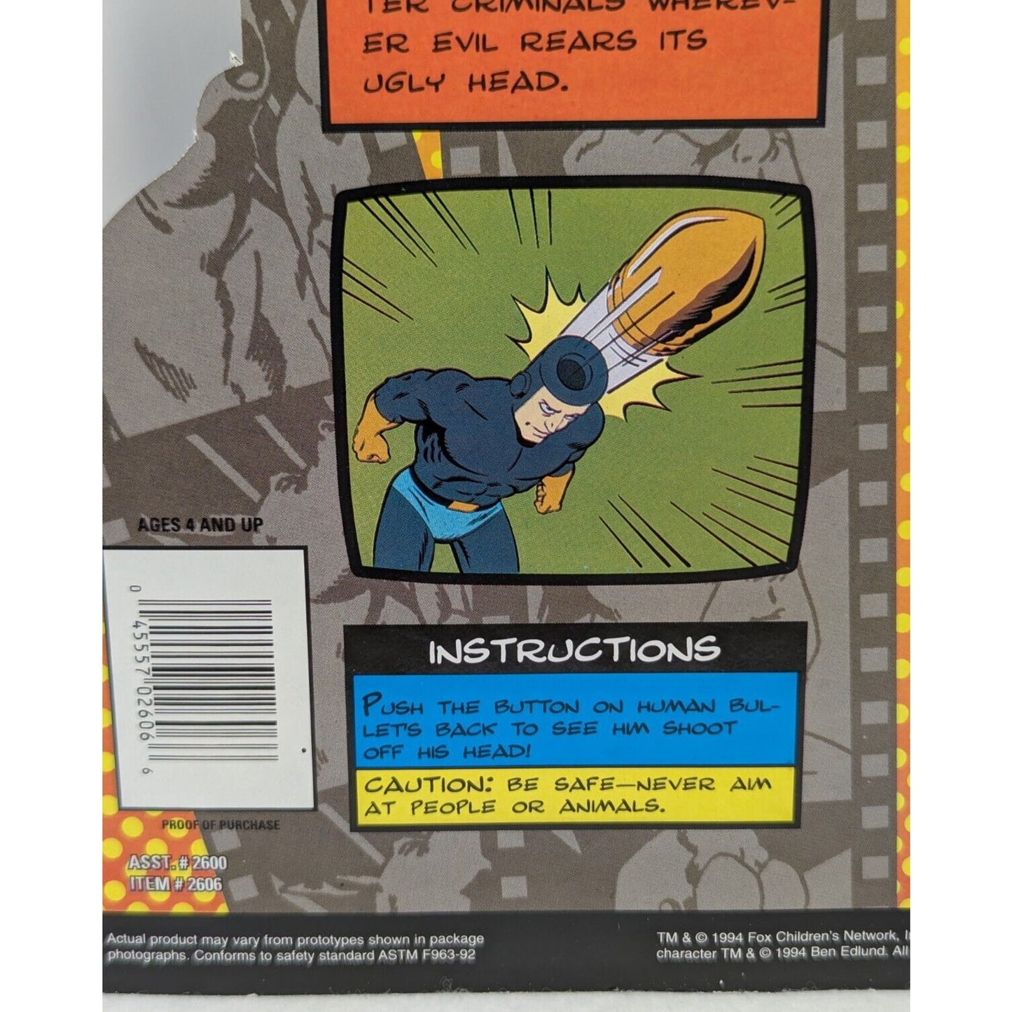 Vintage 1995 Bandai Fox Kids The Tick Action Figure NEW Projectile Human Bullet
