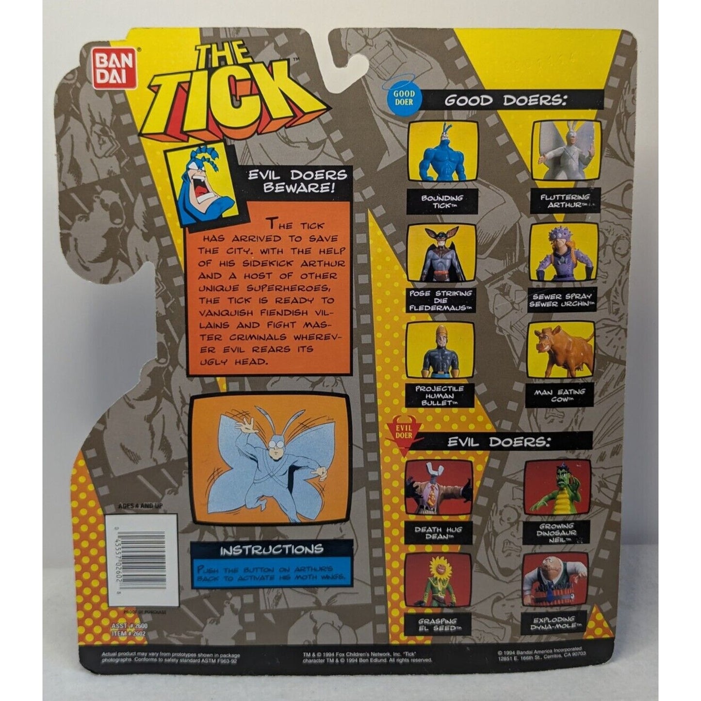 Vintage 1994 Sealed Bandai Fox Animation The Tick Fluttering Arthur 6" Figure