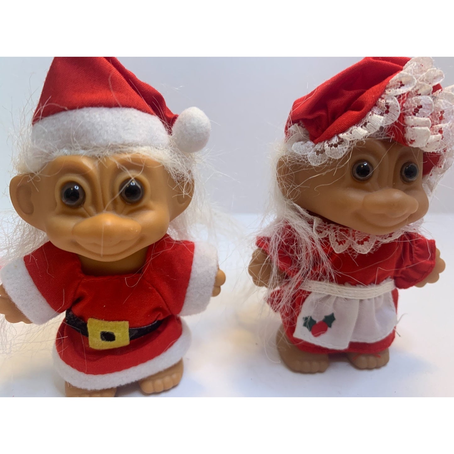Vintage Pair Of Russ Troll Dolls Christmas Mr & Mrs Santa Claus 3"