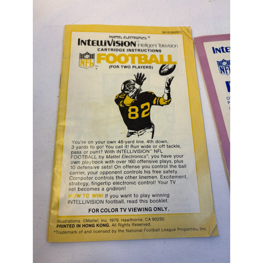 NFL Football Intellivision Video Game Cartridge Manual Playbook Overlays Tested