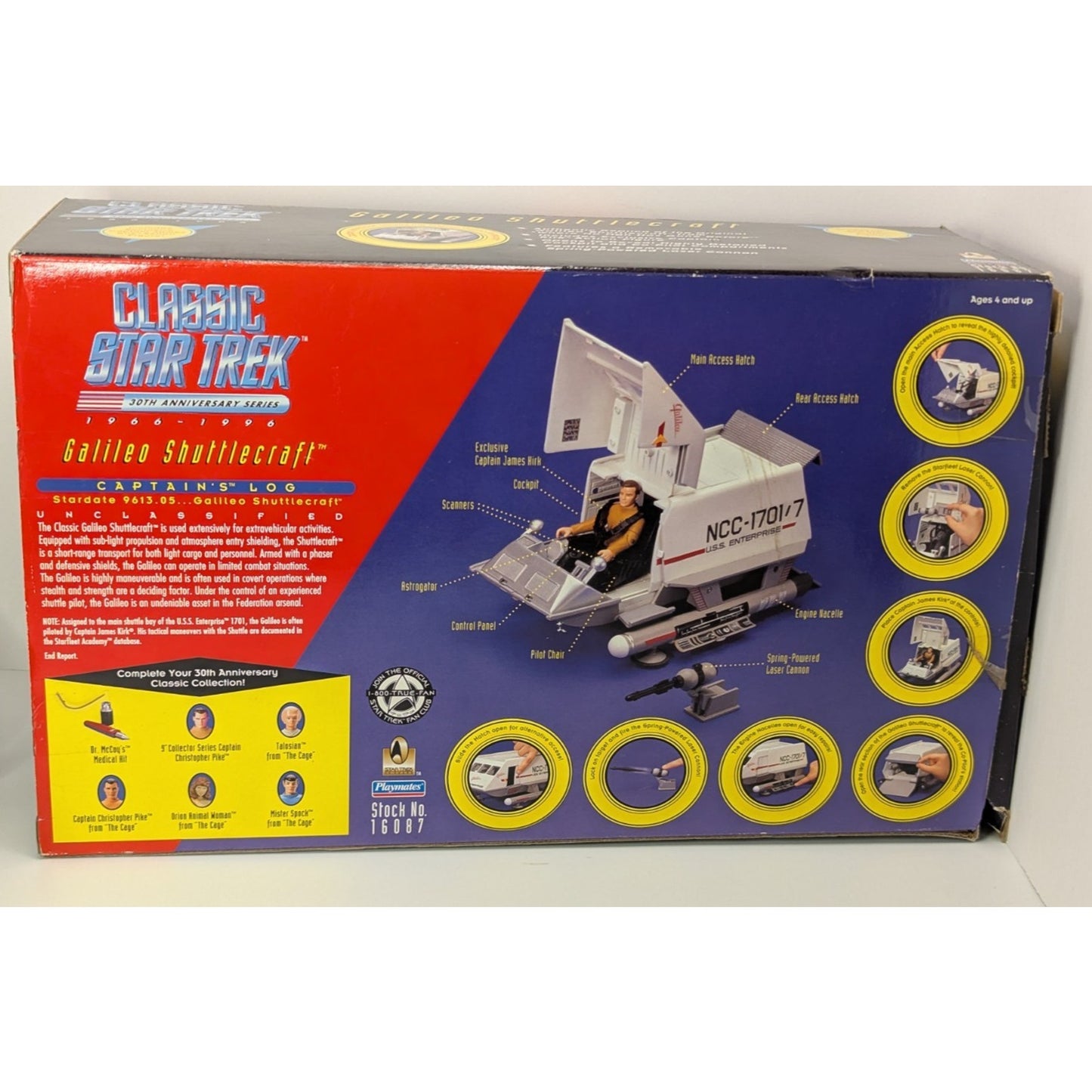 Vintage 1996 Classic Star Trek Galileo Shuttlecraft w/Captain Kirk Figure w/Box