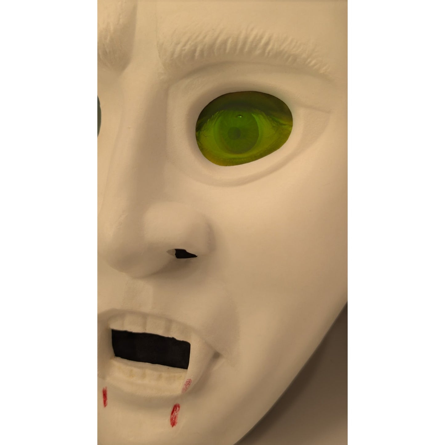 Vintage Vampire Halloween Mask Plastic W/ Hood Glowing Green Hologram Eyes