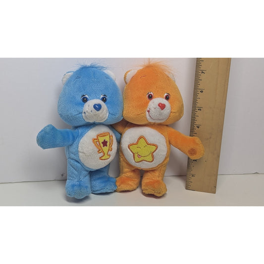 CARE BEARS PLUSH Cuddle Pair Champ Bear & Laugh A Lot Orange Blue 2003 8"