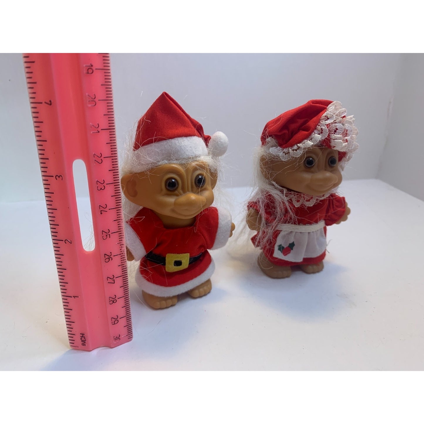 Vintage Pair Of Russ Troll Dolls Christmas Mr & Mrs Santa Claus 3"