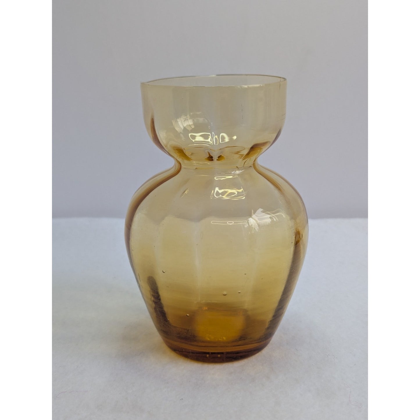 Vintage HOLMEGAARD Hyacinth Bulb Vase Light Amber Glass MCM 5.5" Optic