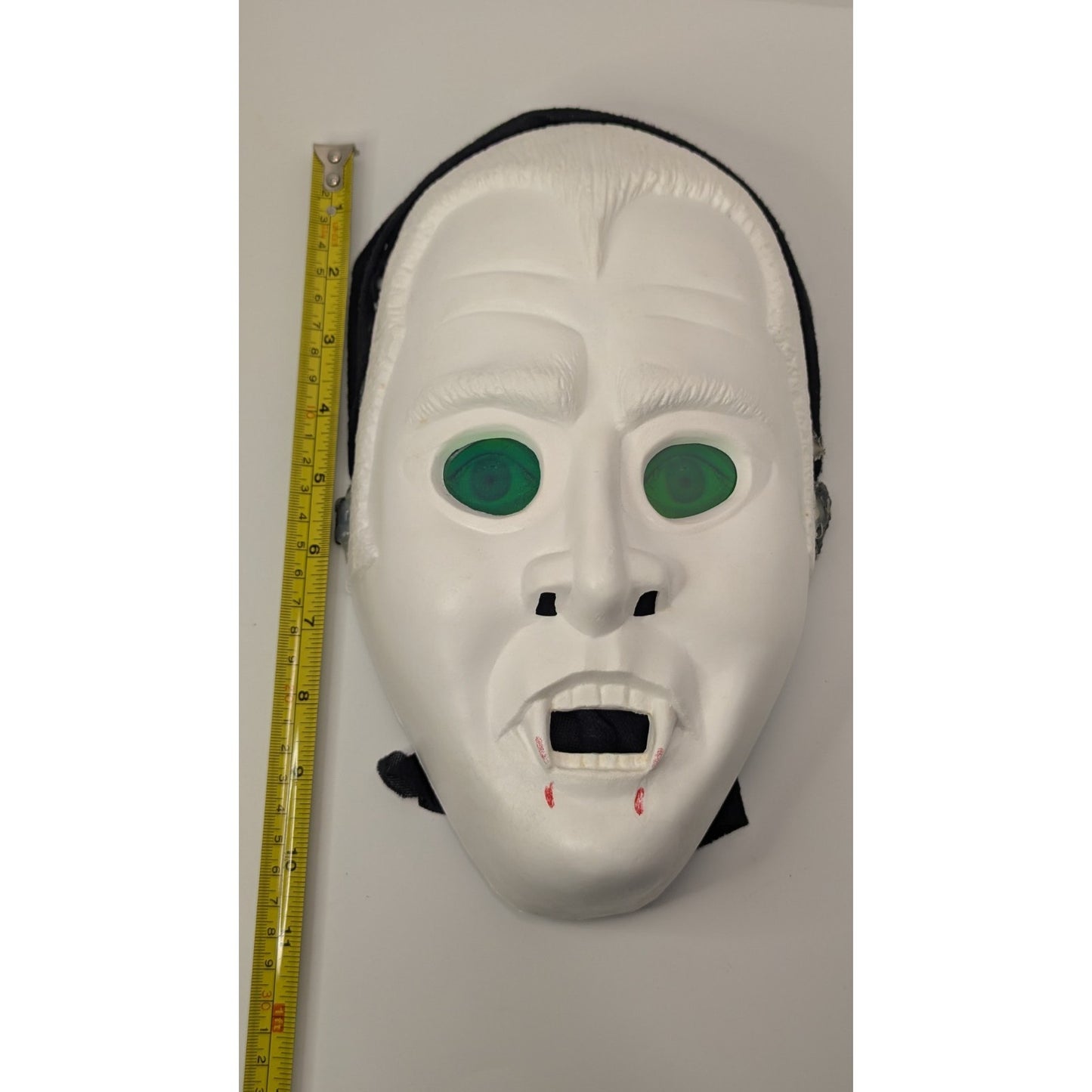 Vintage Vampire Halloween Mask Plastic W/ Hood Glowing Green Hologram Eyes