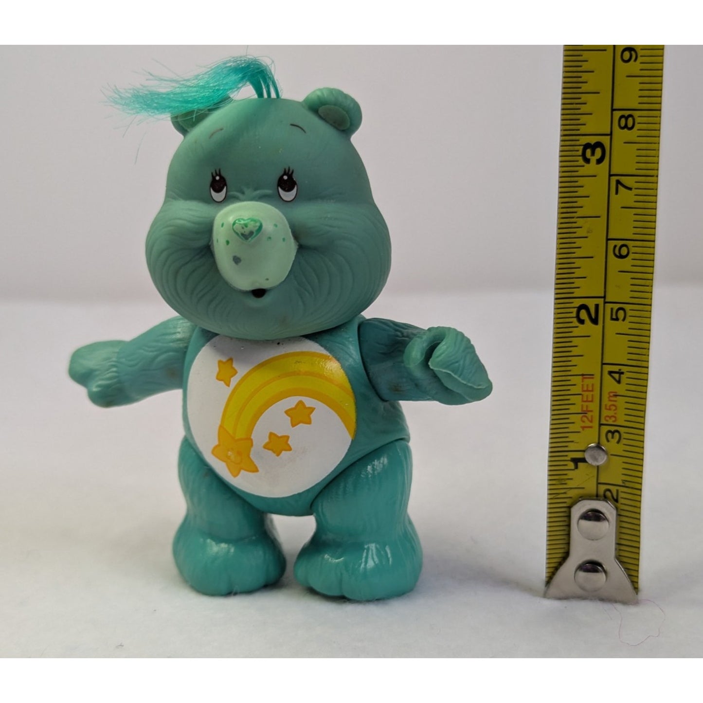 Vintage 1980's American Greetings CARE BEARS Wish Bear PVC Figure Turquoise 3.25"