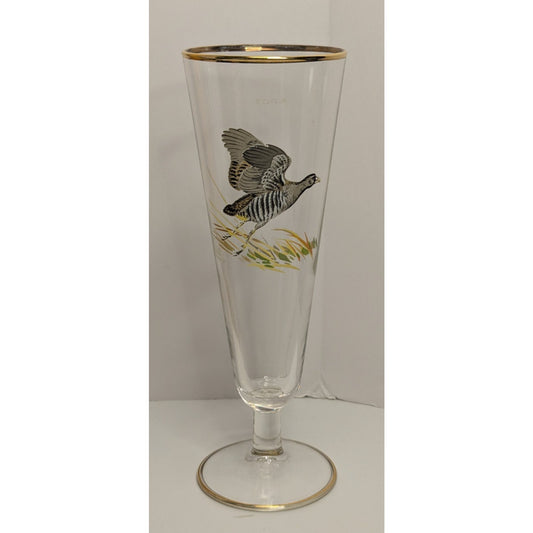 Vintage Ned Smith Hand Painted 8.25" SORA Gold Rimmed Pilsner Glass Waterfowl