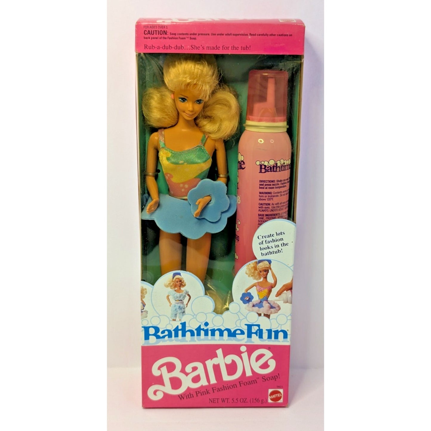 Vintage Mattel Barbie Doll 1990 Bathtime Fun Blonde Pink Fashion Foam Sealed