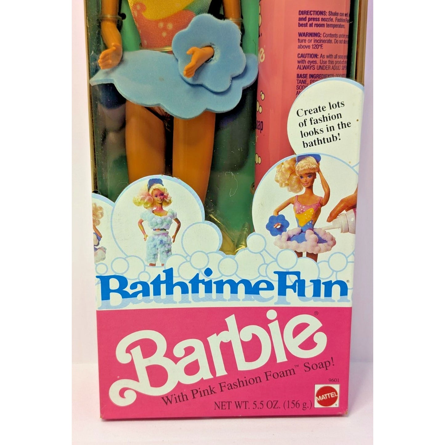 Vintage Mattel Barbie Doll 1990 Bathtime Fun Blonde Pink Fashion Foam Sealed