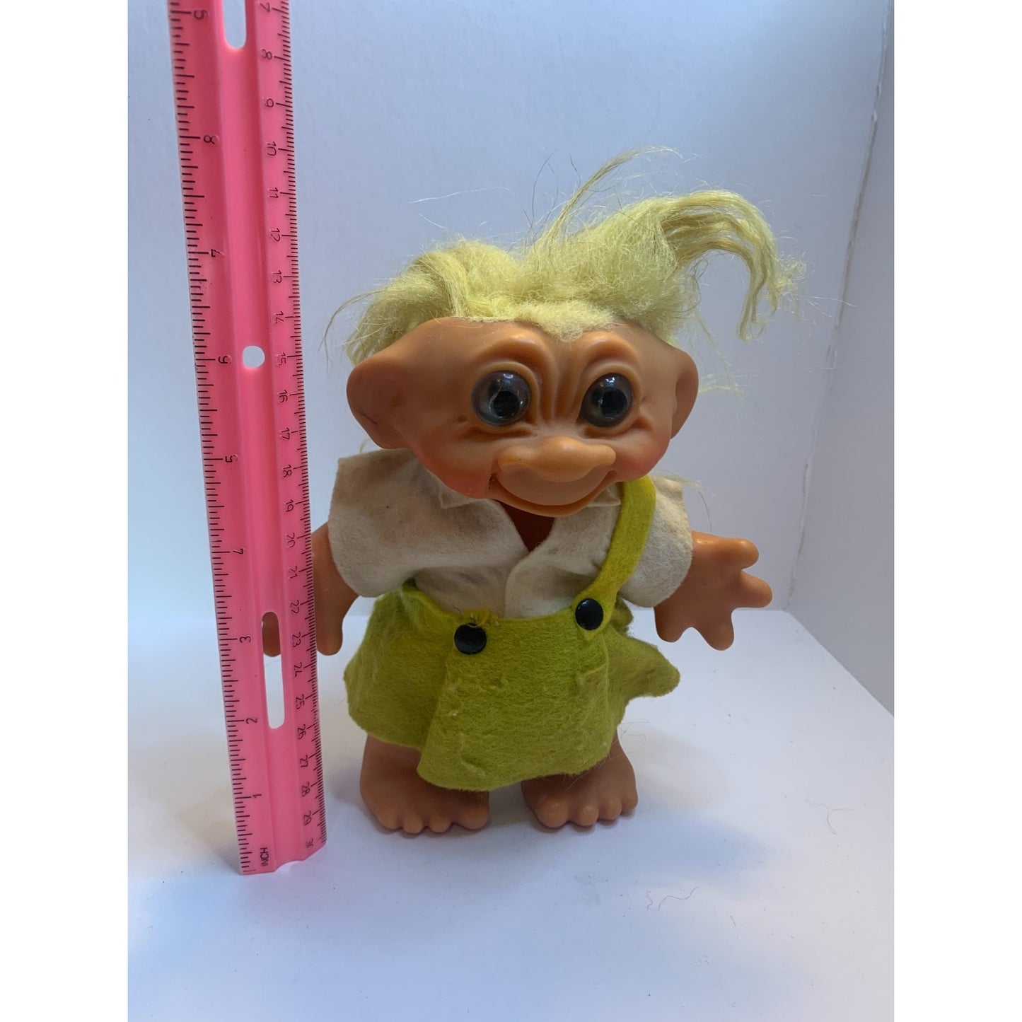 Vintage 60’s Thomas Dam Girl Troll Doll Bank 6” Yellow Dress Mohair Movable Head