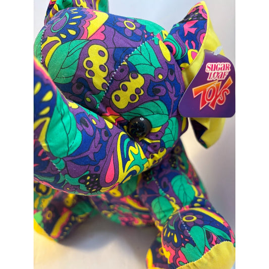 Vtg 90s Sugar Loaf Elephant Plush Psychedelic Paisley Multicolor Neon Toy w/ Tag