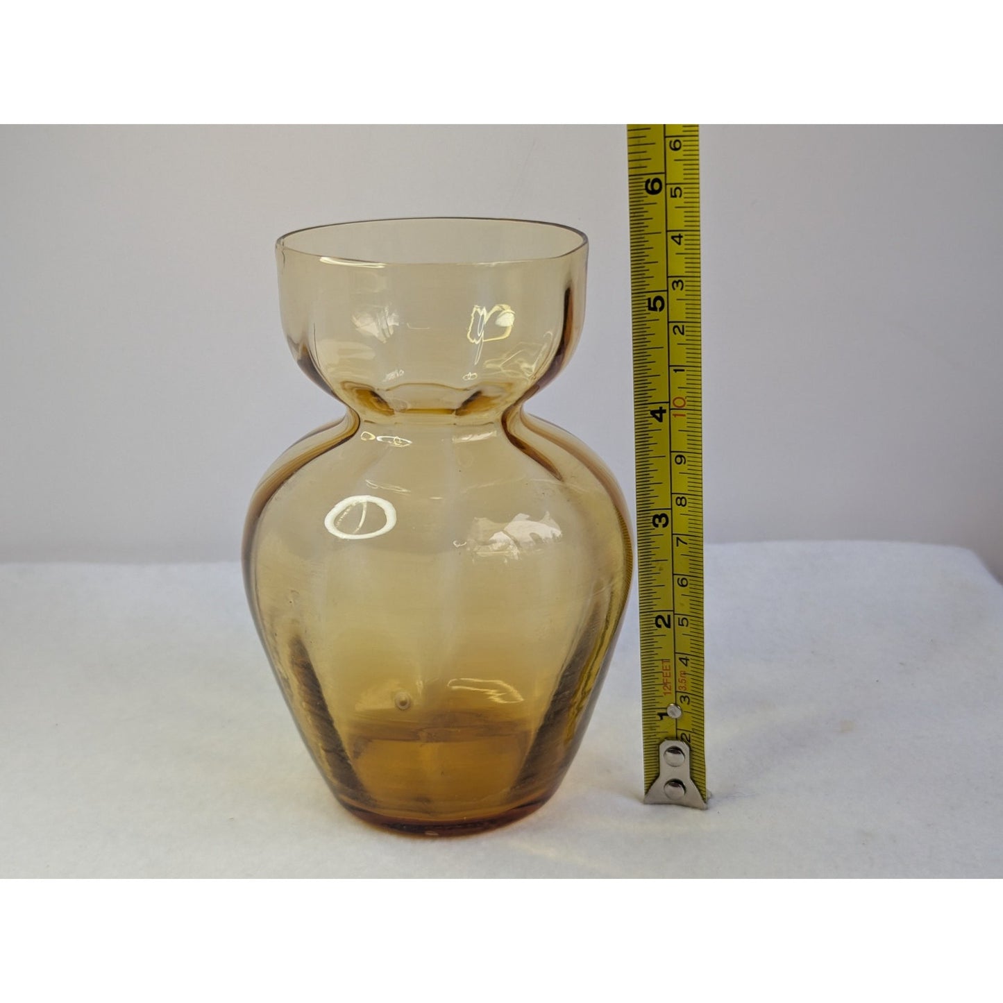 Vintage HOLMEGAARD Hyacinth Bulb Vase Light Amber Glass MCM 5.5" Optic