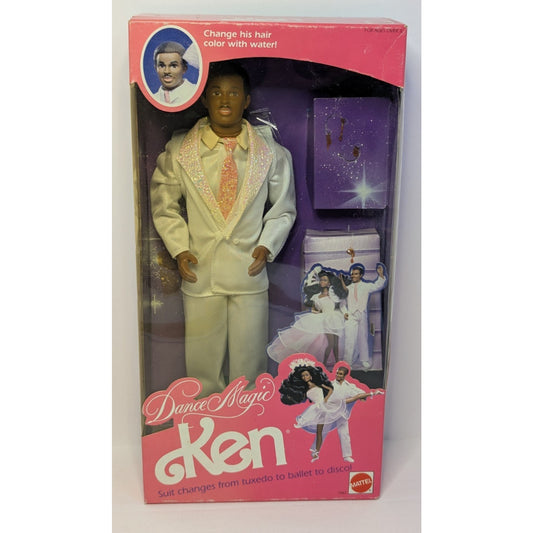 Vintage 1989 Black Dance Magic Ken #7082 NIB Hair Changes Color Suit Changes