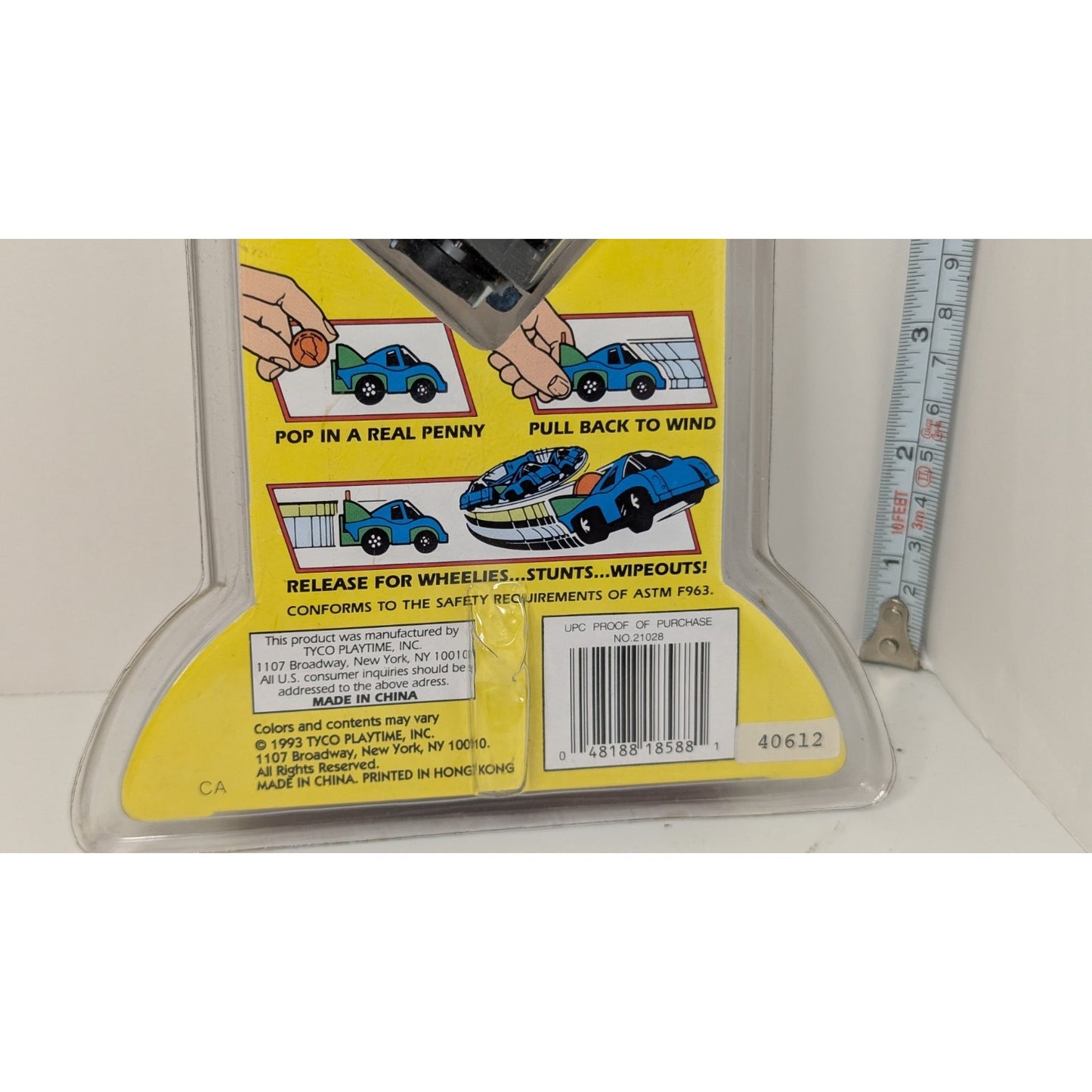 1993 TYCO Matchbox Penny Racers #21026 White Race Car w/Red & Blue Stripes