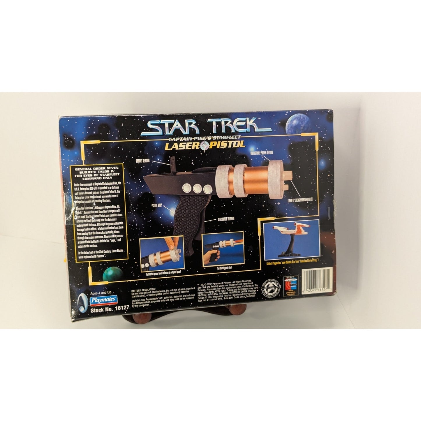 Vintage Playmates Star Trek Captain Pikes Starfleet Laser Pistol 1997 Working