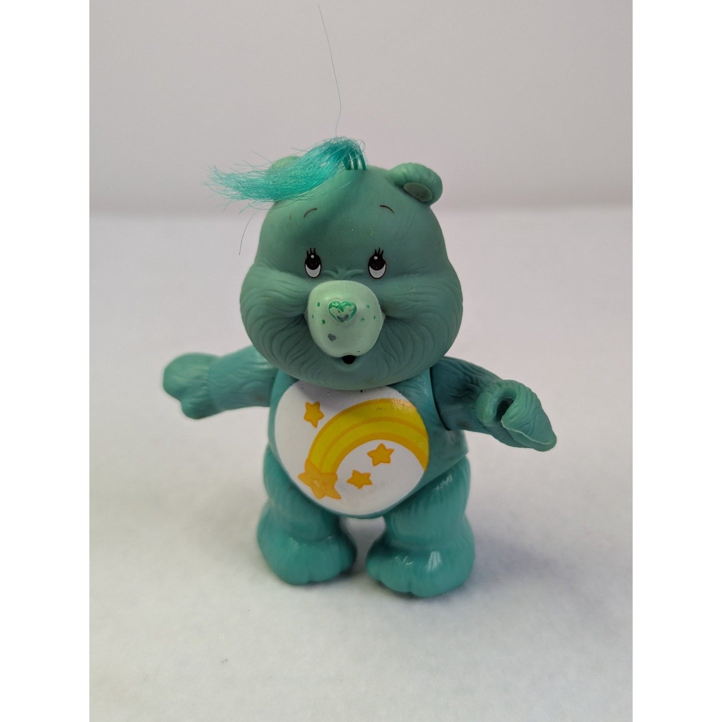 Vintage 1980's American Greetings CARE BEARS Wish Bear PVC Figure Turquoise 3.25"