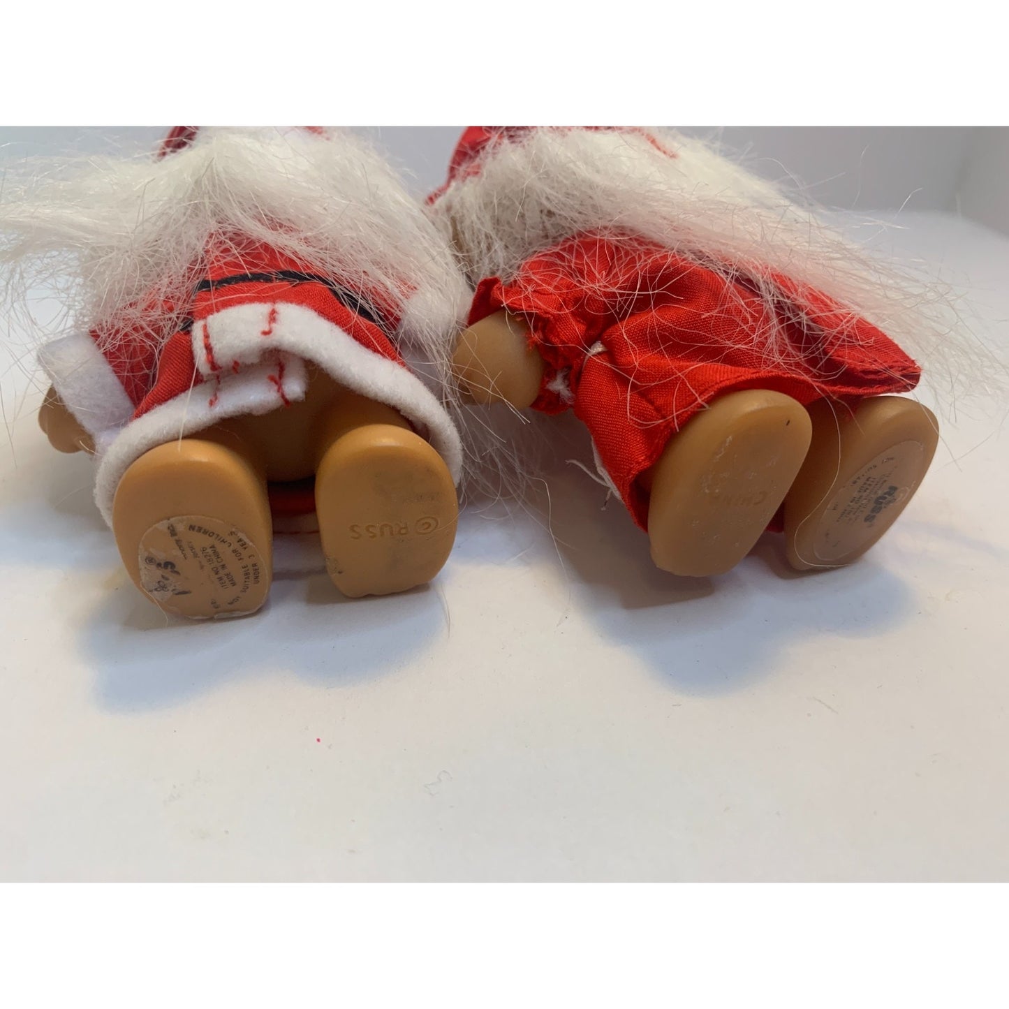 Vintage Pair Of Russ Troll Dolls Christmas Mr & Mrs Santa Claus 3"