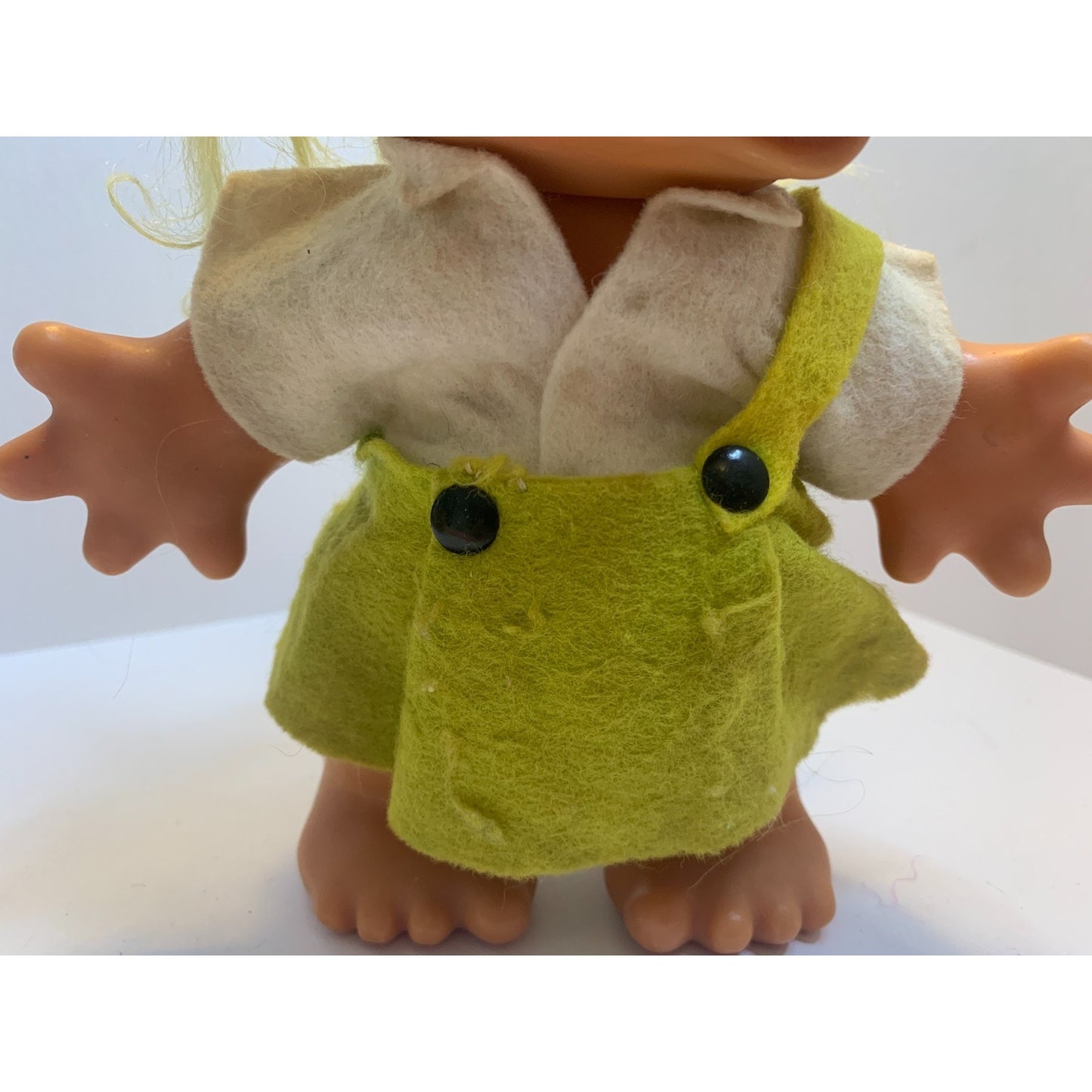 Vintage 60’s Thomas Dam Girl Troll Doll Bank 6” Yellow Dress Mohair Movable Head