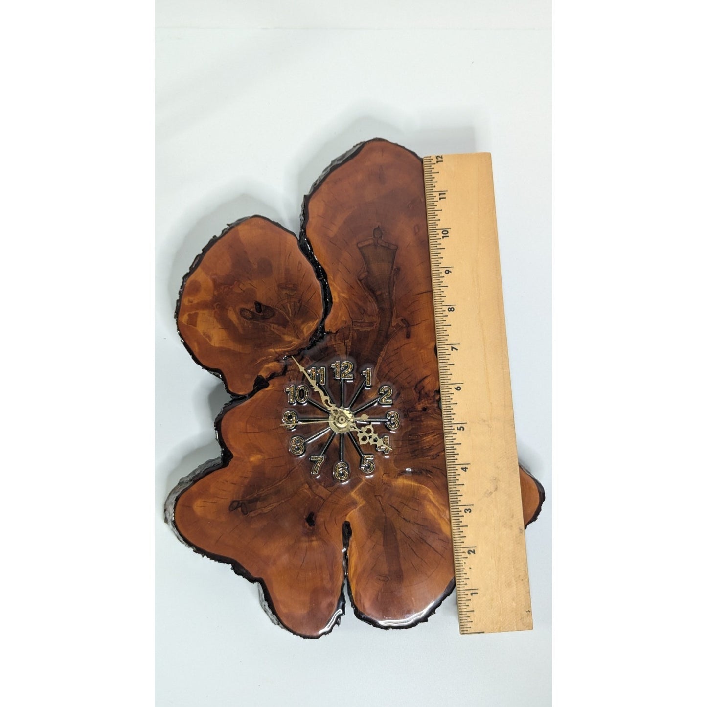 Nice Smaller Vintage Cypress Wood Live Edge Clock 13”x9” Works