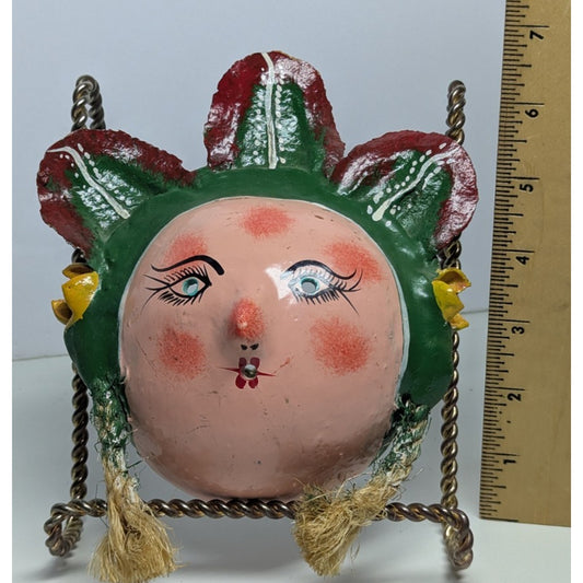 7" Vintage Mexico Oaxacan Hand Painted Handmade Leaf Face Folk Art Mask