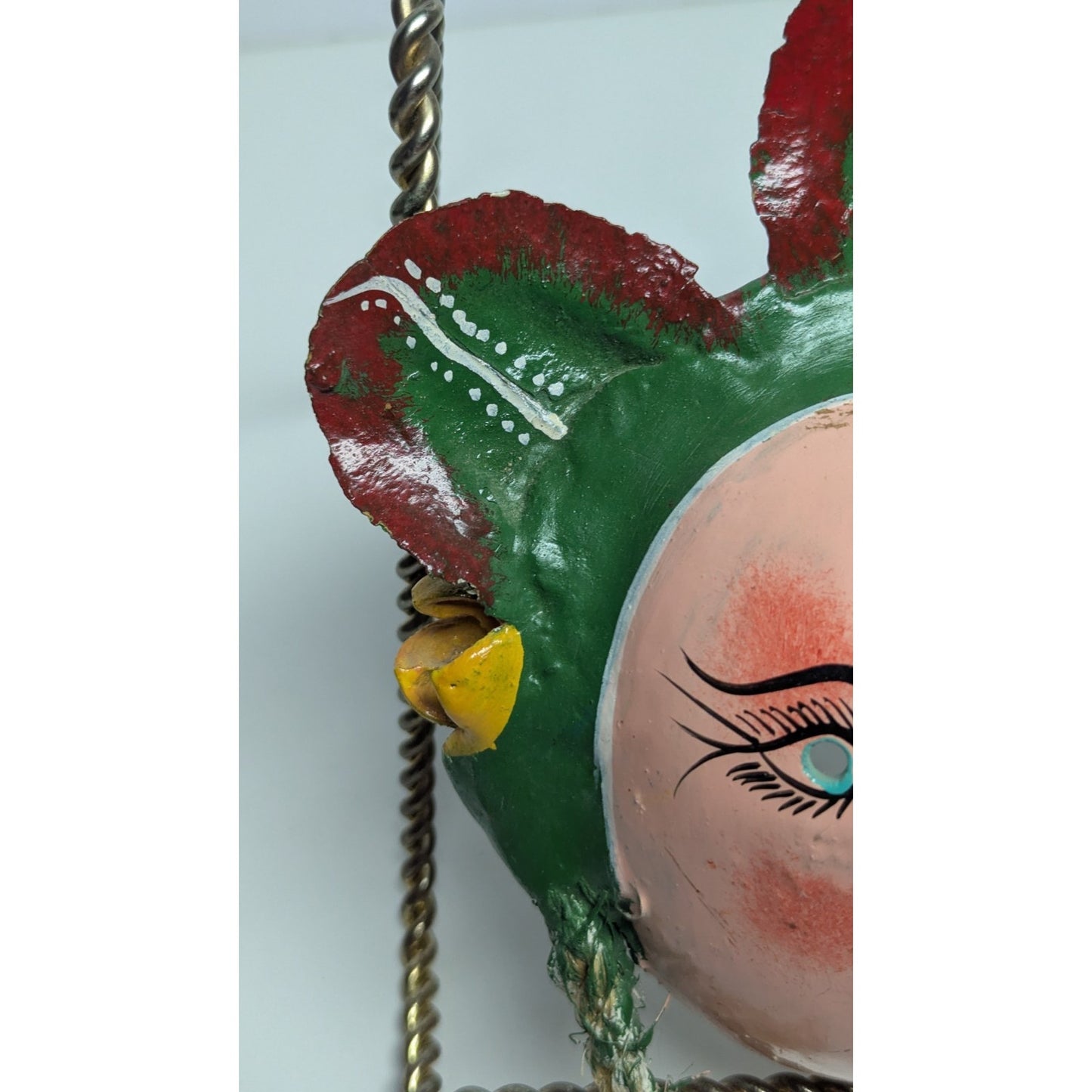 7" Vintage Mexico Oaxacan Hand Painted Handmade Leaf Face Folk Art Mask