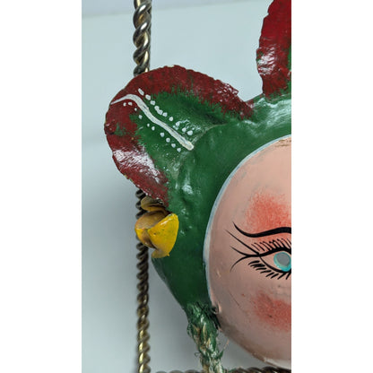 7" Vintage Mexico Oaxacan Hand Painted Handmade Leaf Face Folk Art Mask