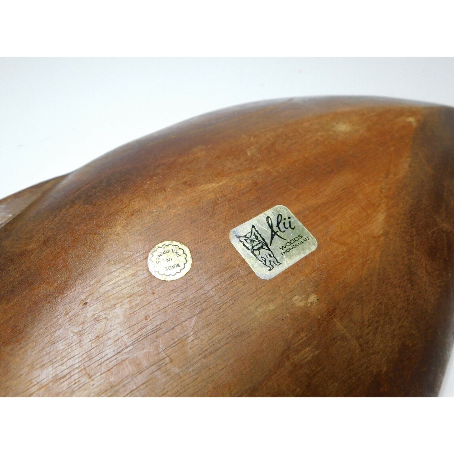 Vintage Alii Woods Wooden Leaf Shaped Bowl with 8 Mixed Wood Fruits