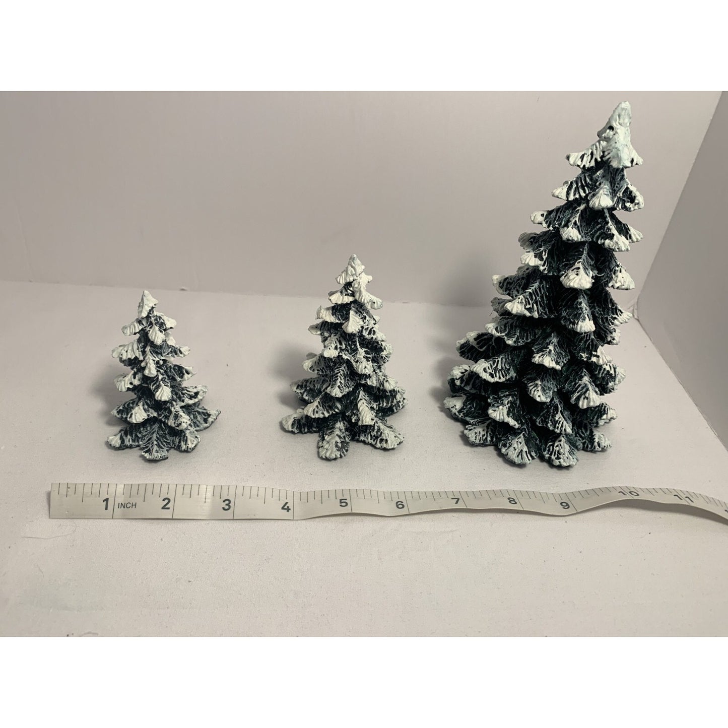 Vintage 90s Department 56 Village Set of 3 Evergreen Trees Cold Cast Porcelain B