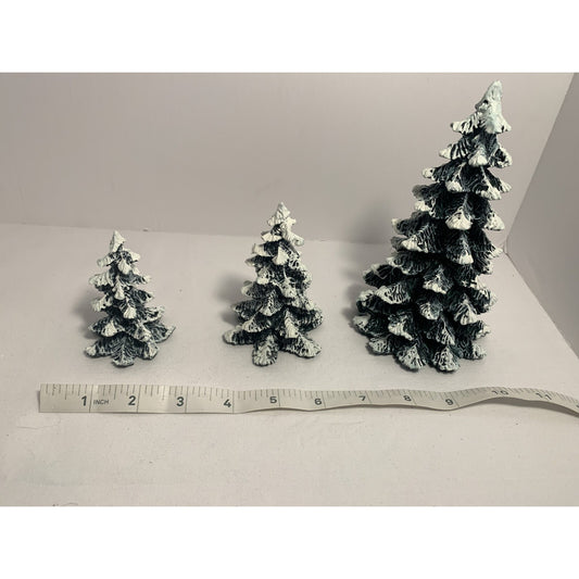 Vintage 90s Department 56 Village Set of 3 Evergreen Trees Cold Cast Porcelain B