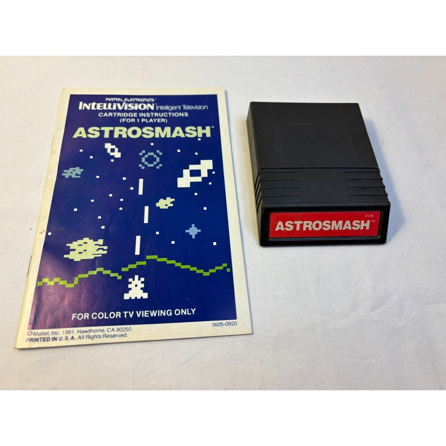 Astrosmash Intellivision Video Game Cartridge + Manual 1981 Tested Works